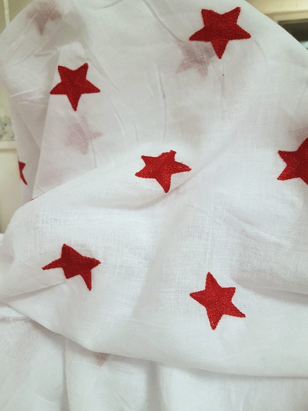 Baumwollbatiststickerei Batist Weiß Stickerei-Stern Rot