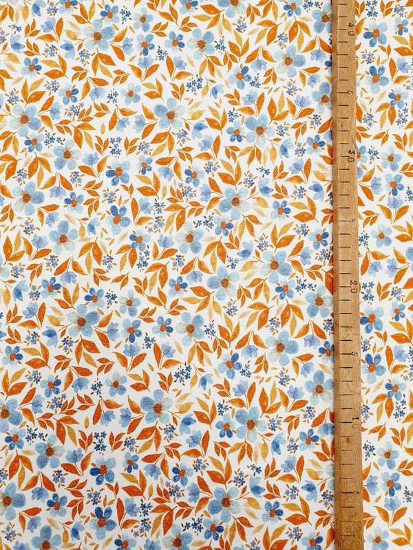 Jersey Digitaldruck Flowers watercolour jeans/curry